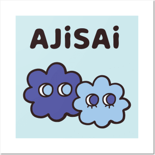 AJISAI - Cryptic Nihongo - Cartoon Hydrangea with Japanese Posters and Art